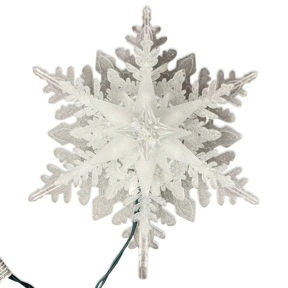 White Snowflake Light Up Christmas Tree Topper Warm White Lights Plug In 10